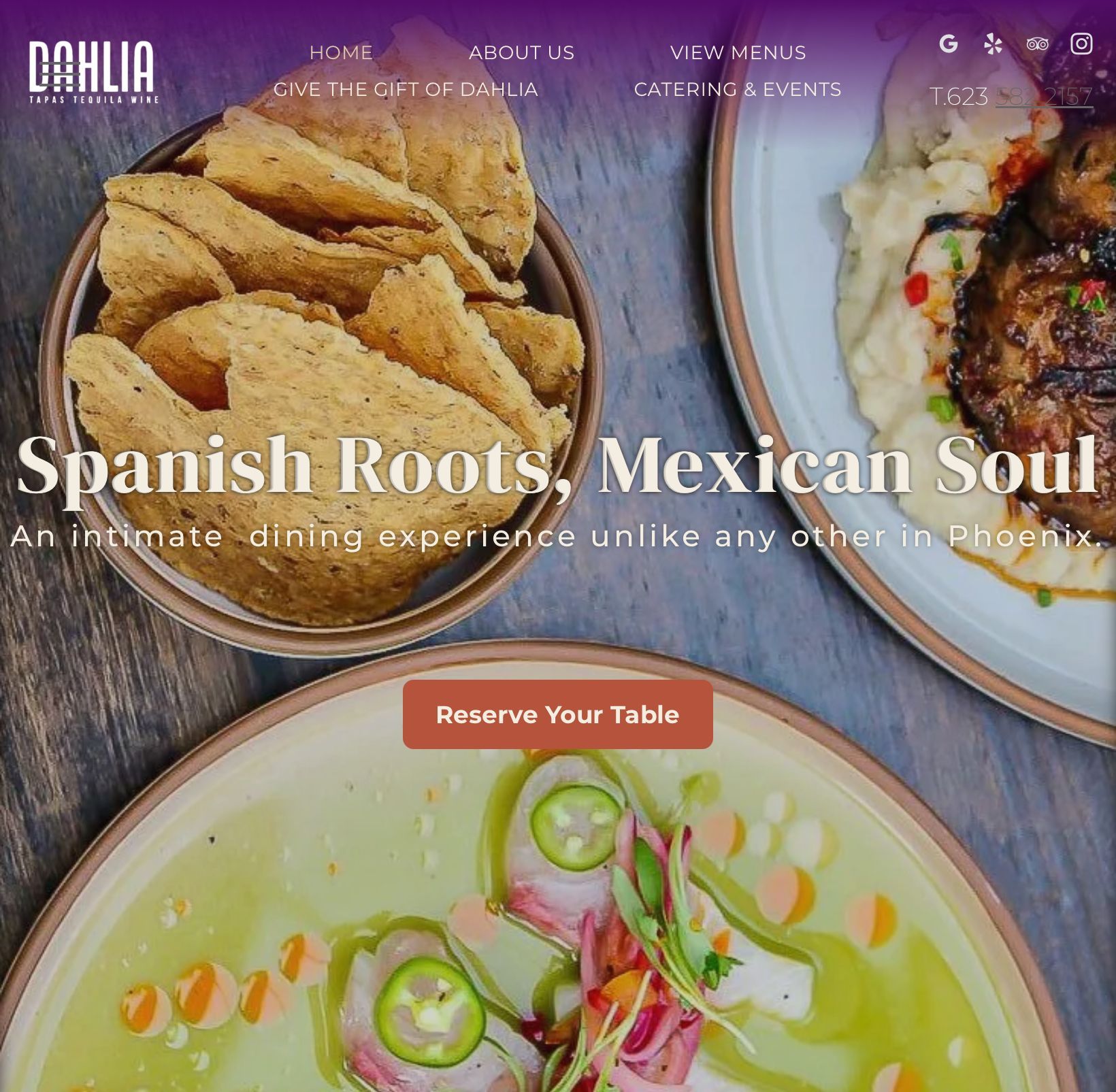 Dahlia Tapas Tequila & Wine Main Landing Page