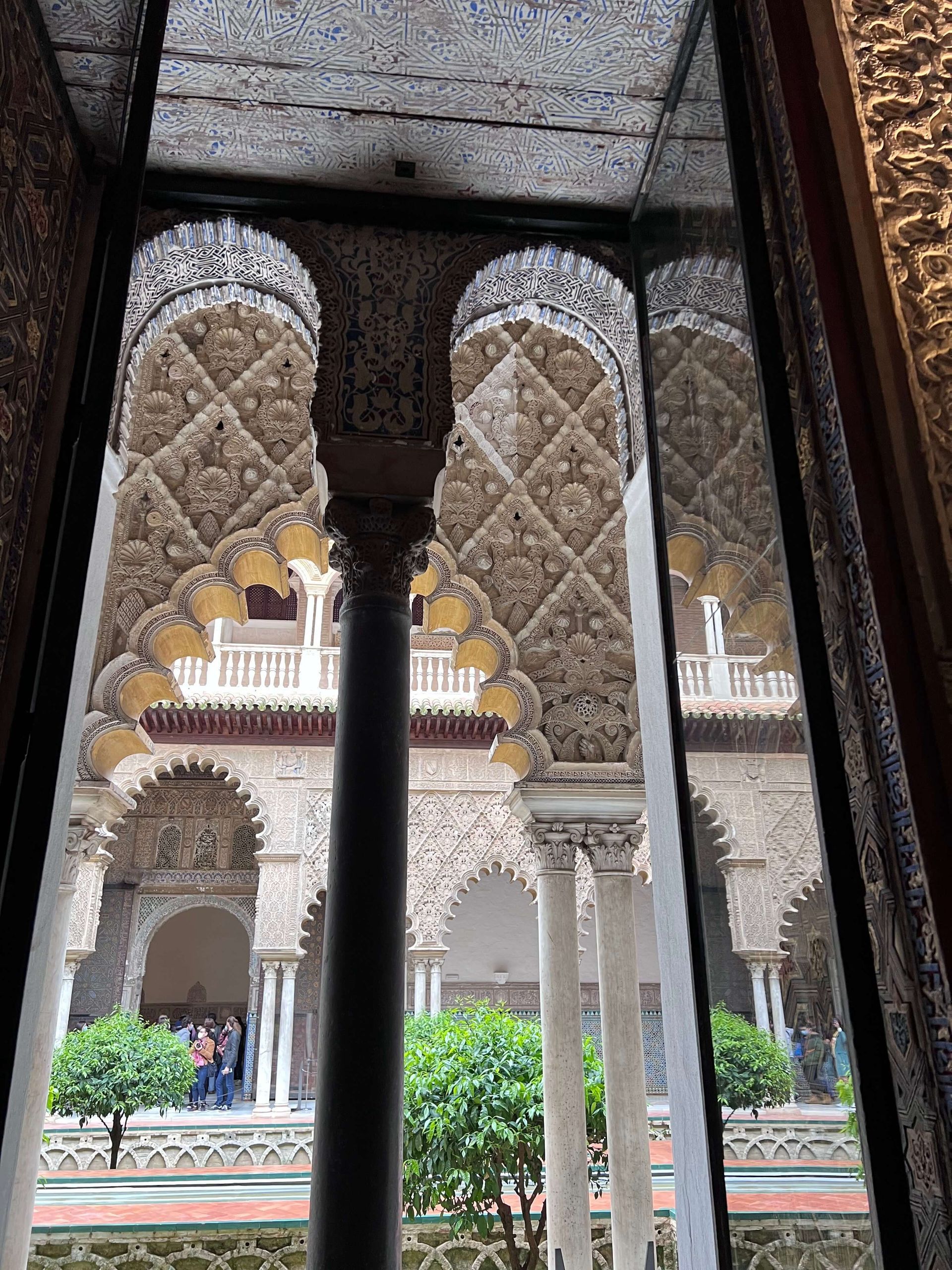 Looking through the opening of very detailed building