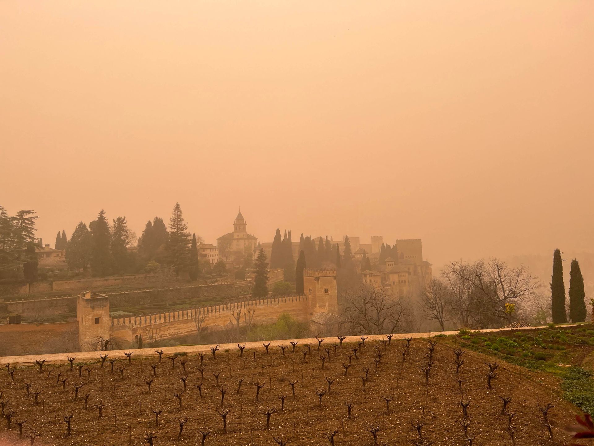 Sahara desert sand in the air in Spain