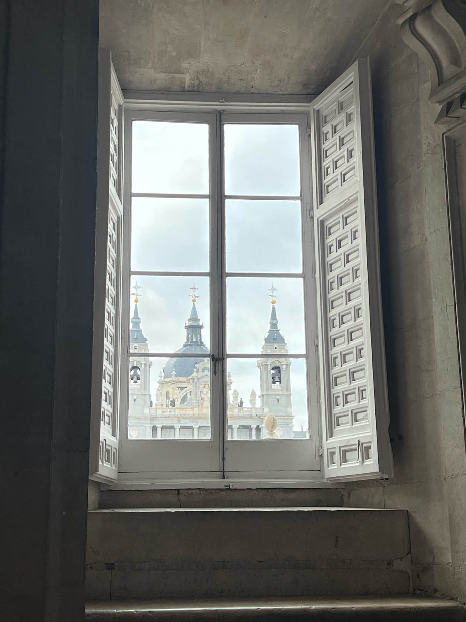Looking through a window at a building