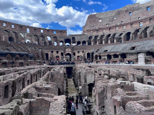 The inside of the colosseum in rome , italy.