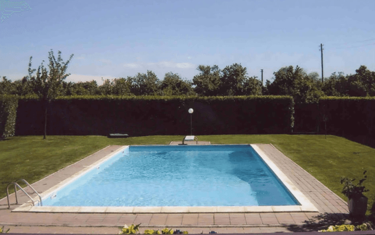 piscina interrata con siepi