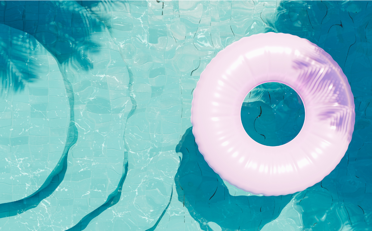A swimming pool with stairs leading up to it