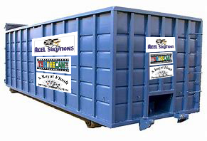 Blue dumpster with the 