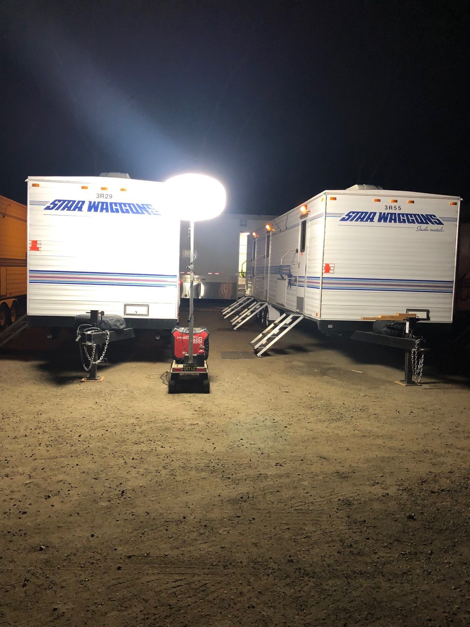 Two white trailers, 
