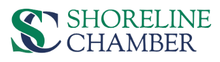 Shoreline Chamber logo with green and black stylized “S” above the text