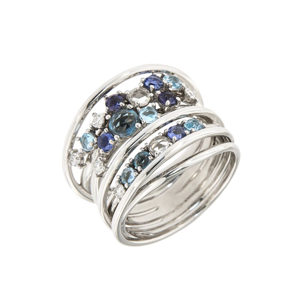 bague saphirs bleu blanc diamants