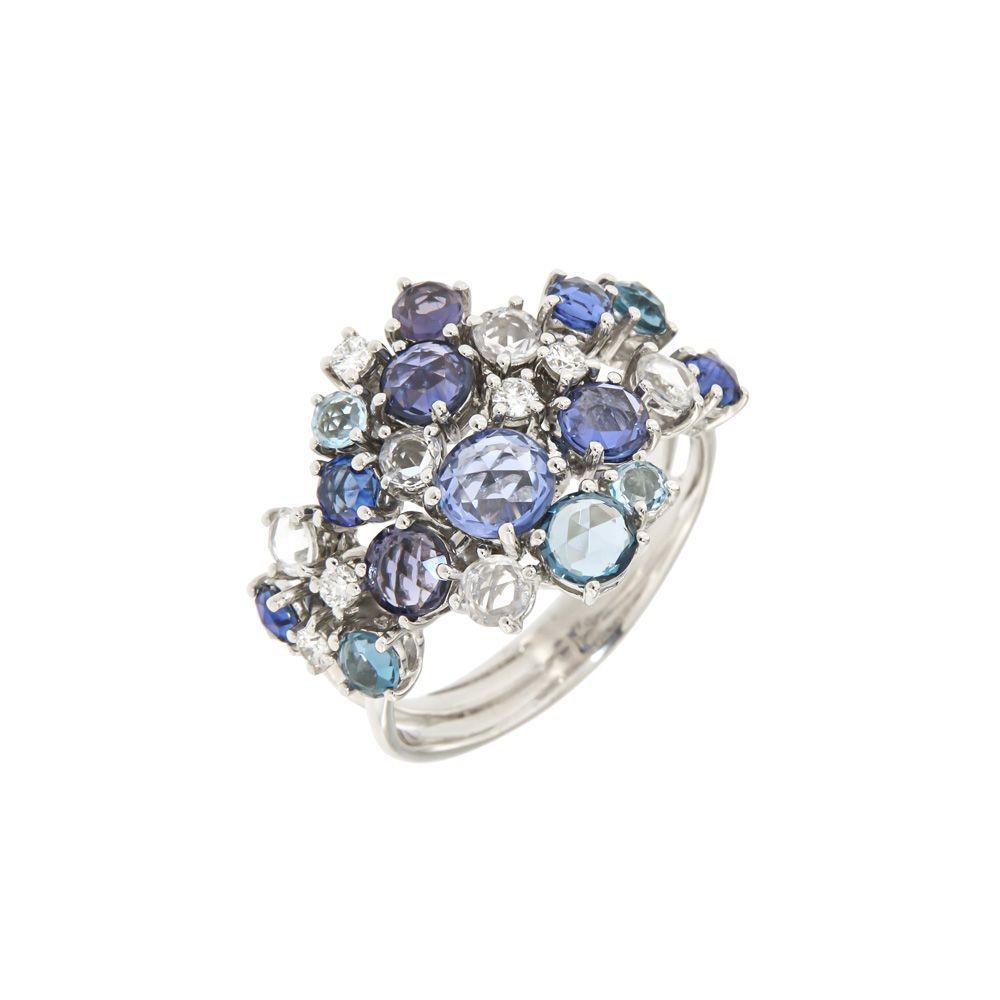 bague saphirs bleu blanc diamants