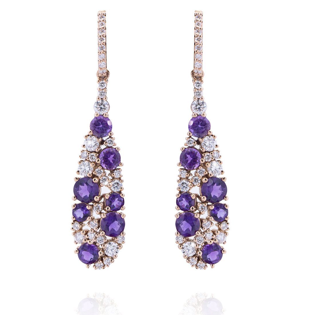 boucles d'oreilles en or rose diamants
