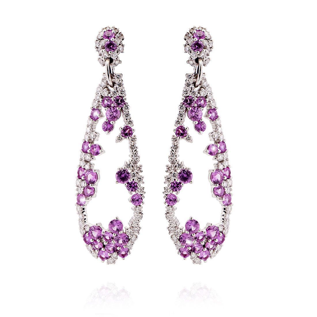 boucles d'oreilles en or blanc diamants et saphir