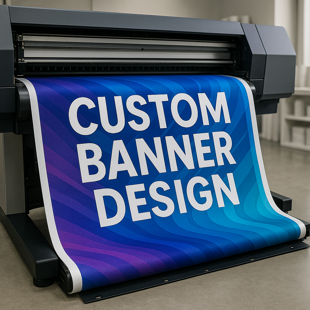 Custom banner design services in Fremont, CA, showcasing vibrant colors and eye-catching graphics for effective brand visibility.