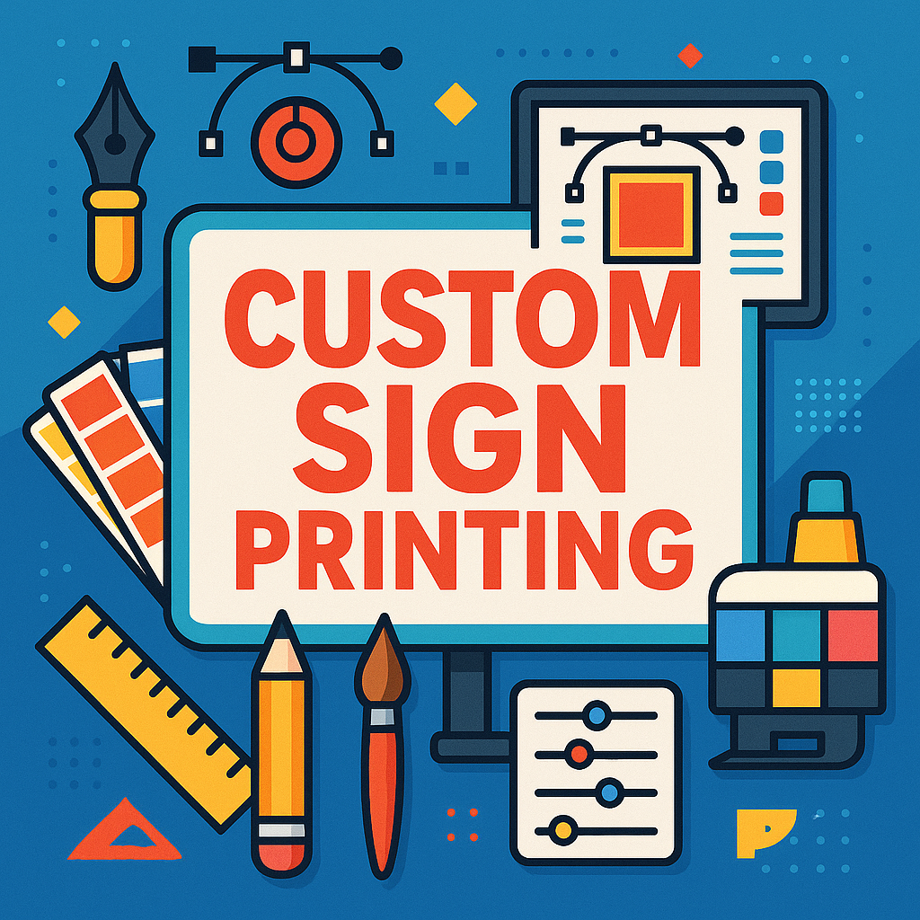 Custom sign printing showcasing vibrant designs for businesses in Guadalupe, AZ by Mousegraphics.
