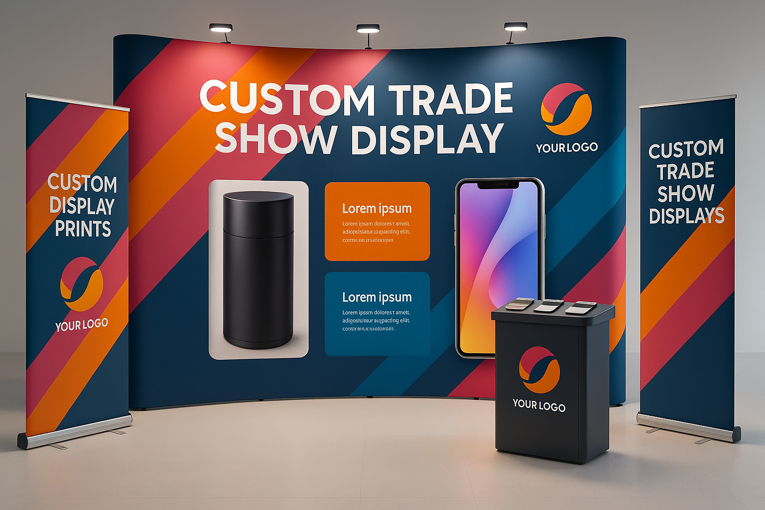 Custom trade show display prints showcasing vibrant graphics for businesses in Ahwatukee, AZ.
