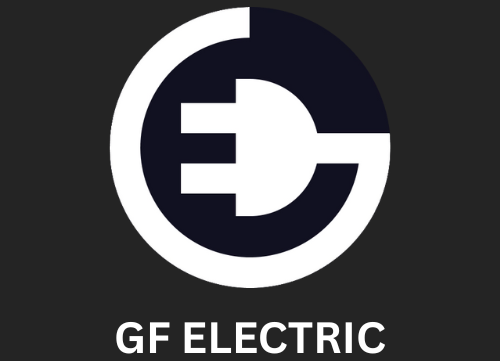 GF Electric logo: A white "GF" design incorporating an electrical plug within a dark circle.