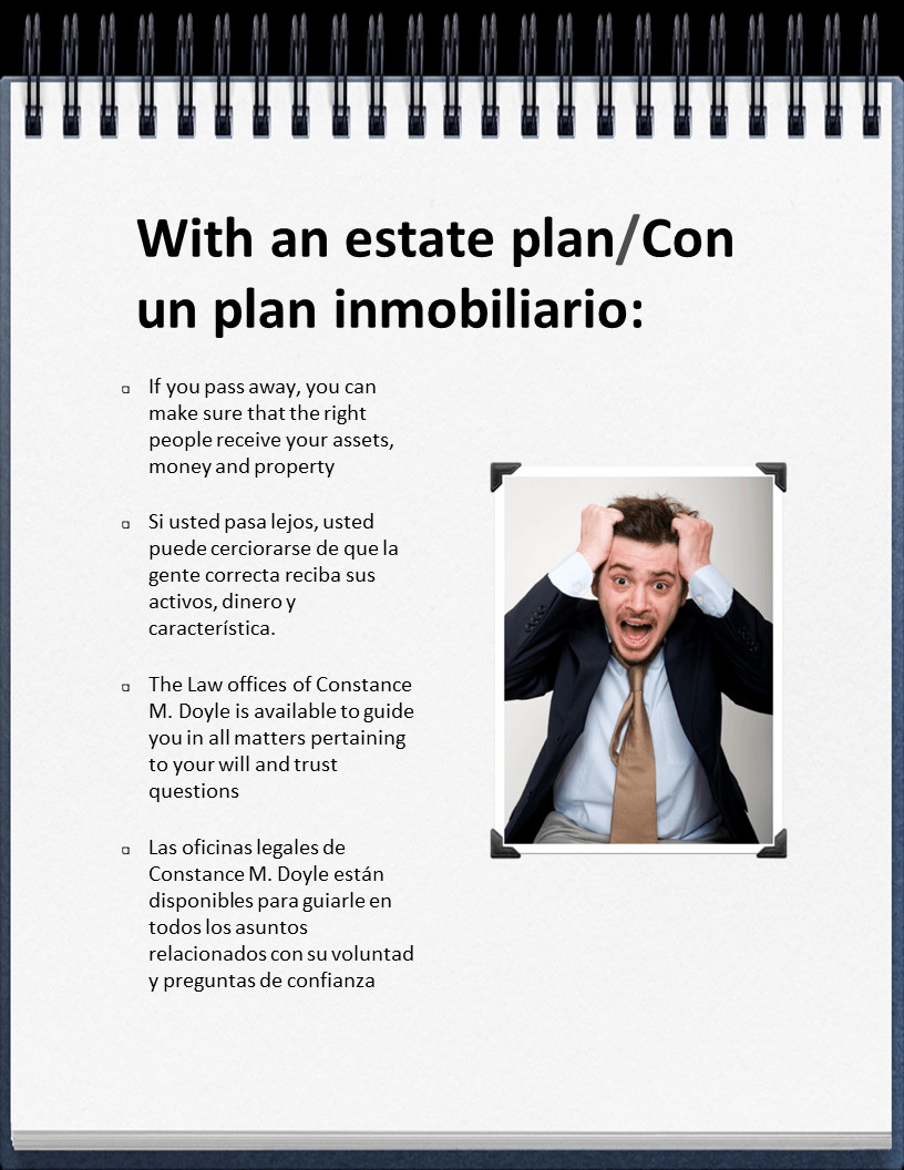 With an estate plan notepad with a man pulling his hair