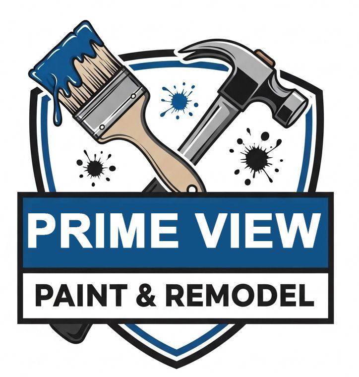 Logo: Paintbrush and hammer crossed over a shield with "H.L.R.M. PAINT & REMODEL" in white text on a blue background.