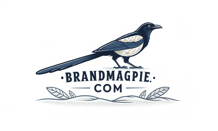 Magpie logo with text "BrandMagpie.com" above a wavy line and leaves.