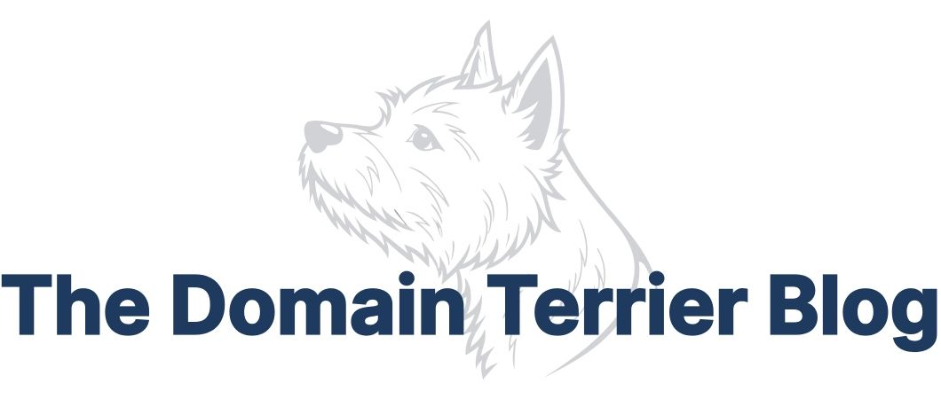 The Domain Terrier Blog logo featuring a dog's head sketch and text in dark blue.