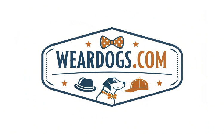 Logo for Weardogs.com: A dog wearing a bow tie and hats, with text and a bow tie icon.