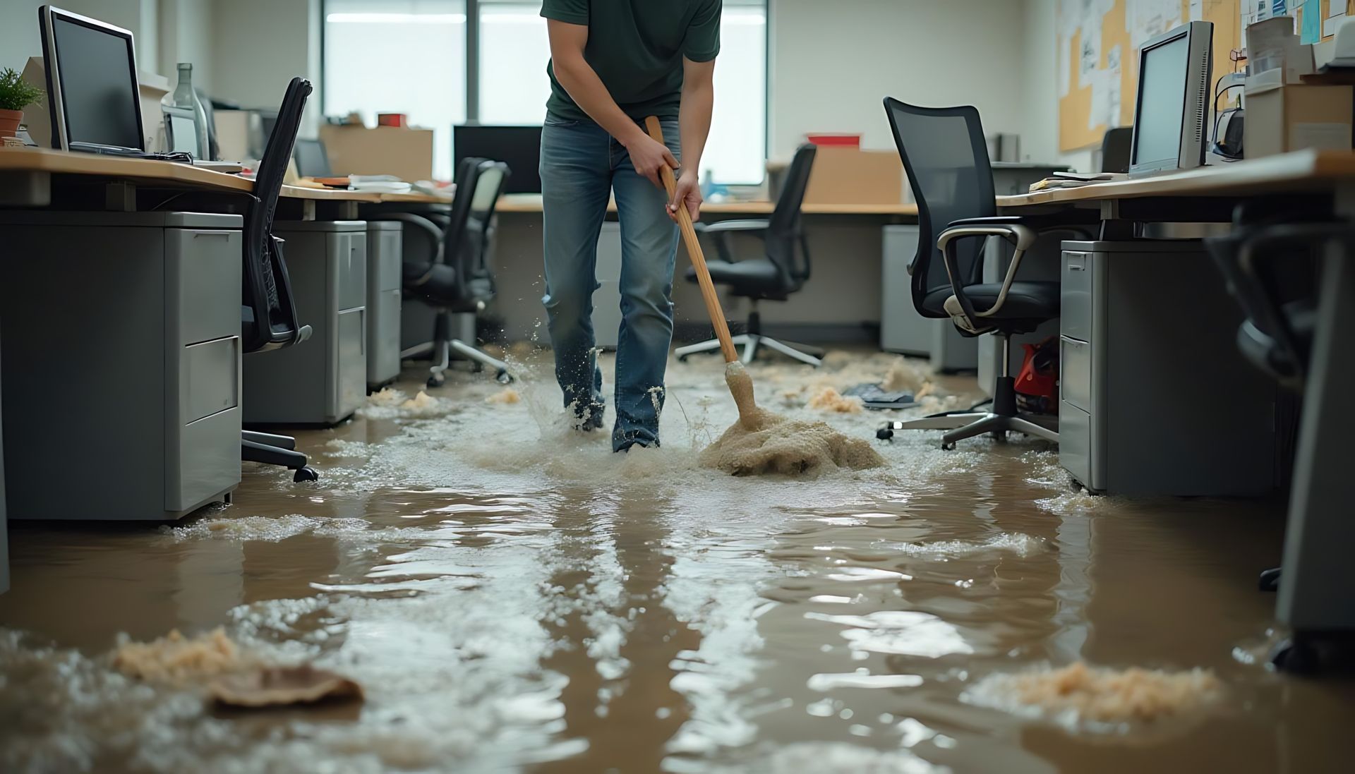 inside of office space that has been flooded