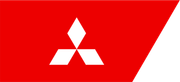 Bandeira vermelha com o logotipo branco da Mitsubishi.