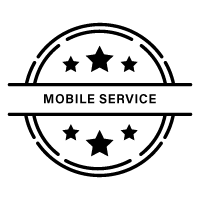 A black and white logo for mobile service with stars in a circle.