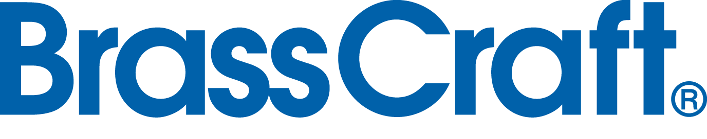 A blue brasscraft logo on a white background
