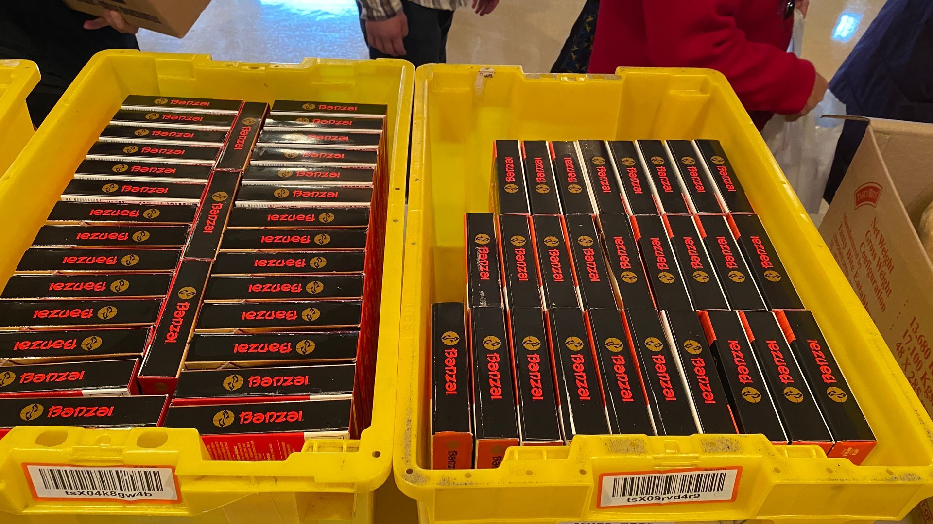 A bunch of boxes are stacked on top of each other