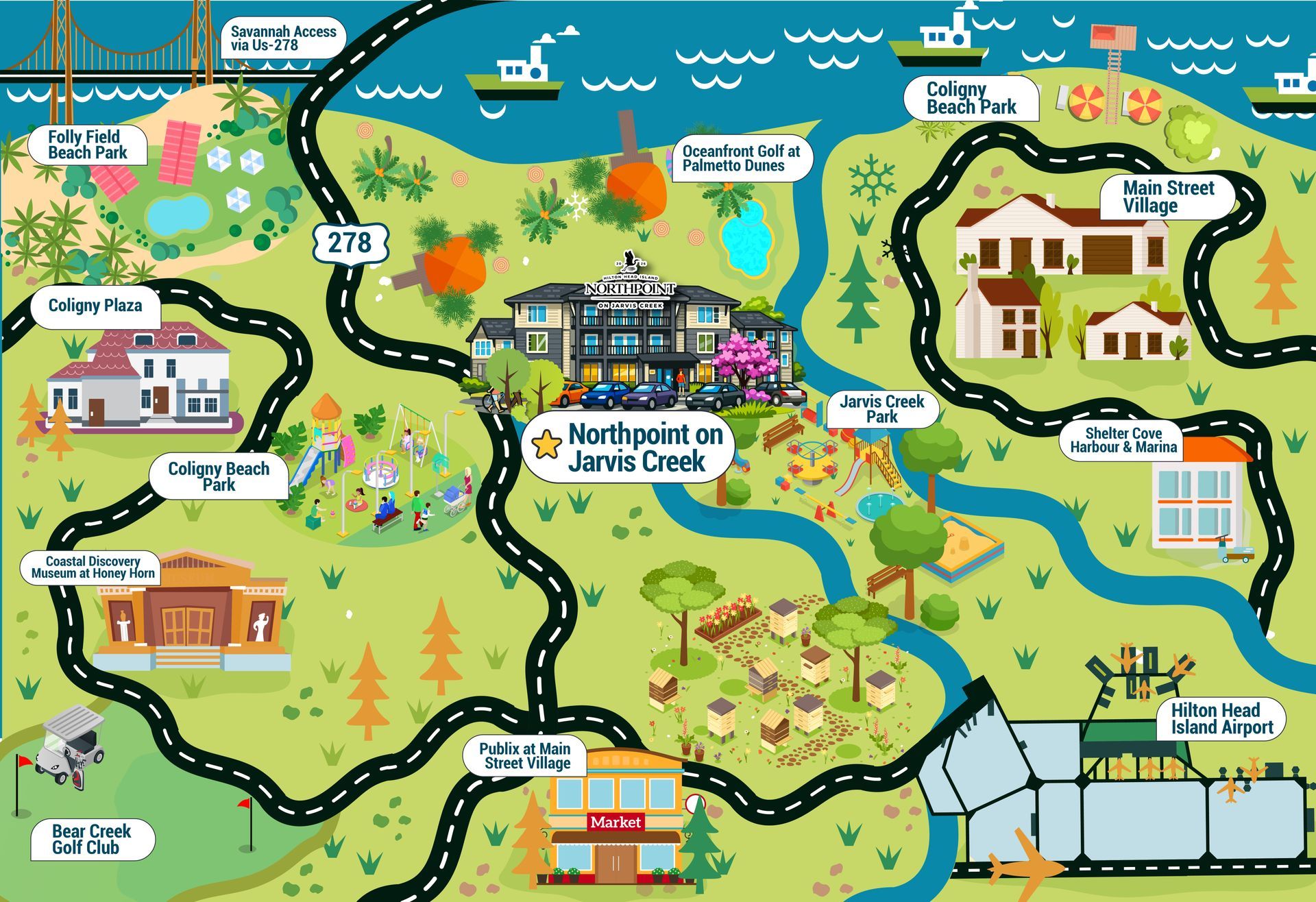 Map of Northpoint on Janis Creek, showing houses, farms, parks, and other landmarks.