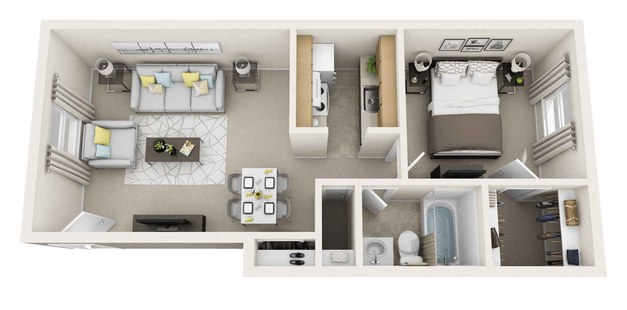 1 Bed 1 Bath Floorplan