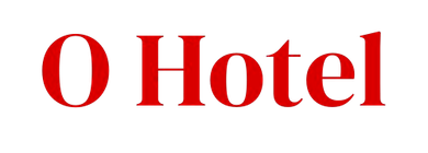 The word hotel is written in red letters on a white background.