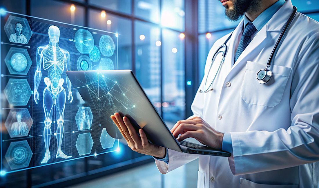 Doctor reviewing patient chart virtually with AI