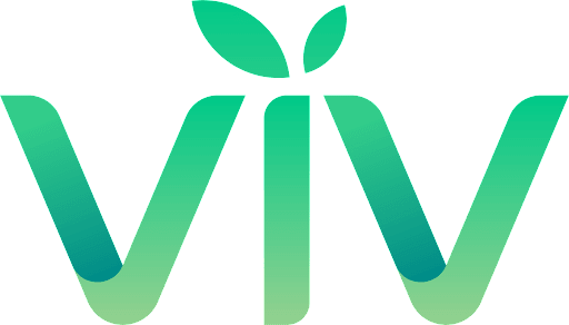 A logo for a company called viv with a leaf in the middle.