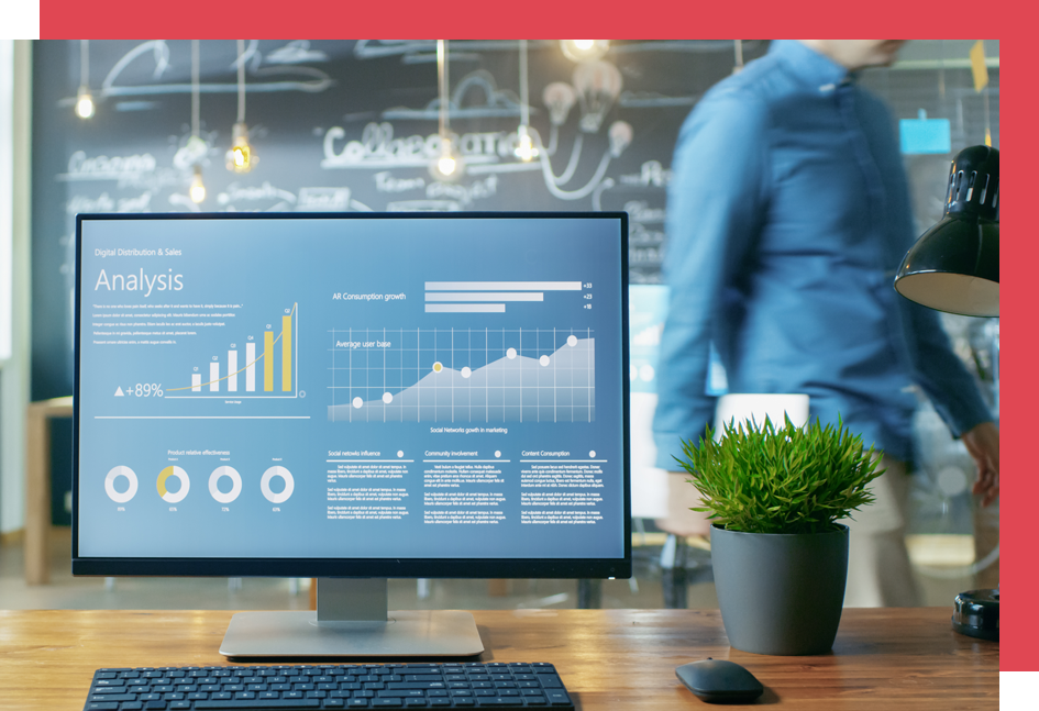 Computer screen with charts and graphs analysis