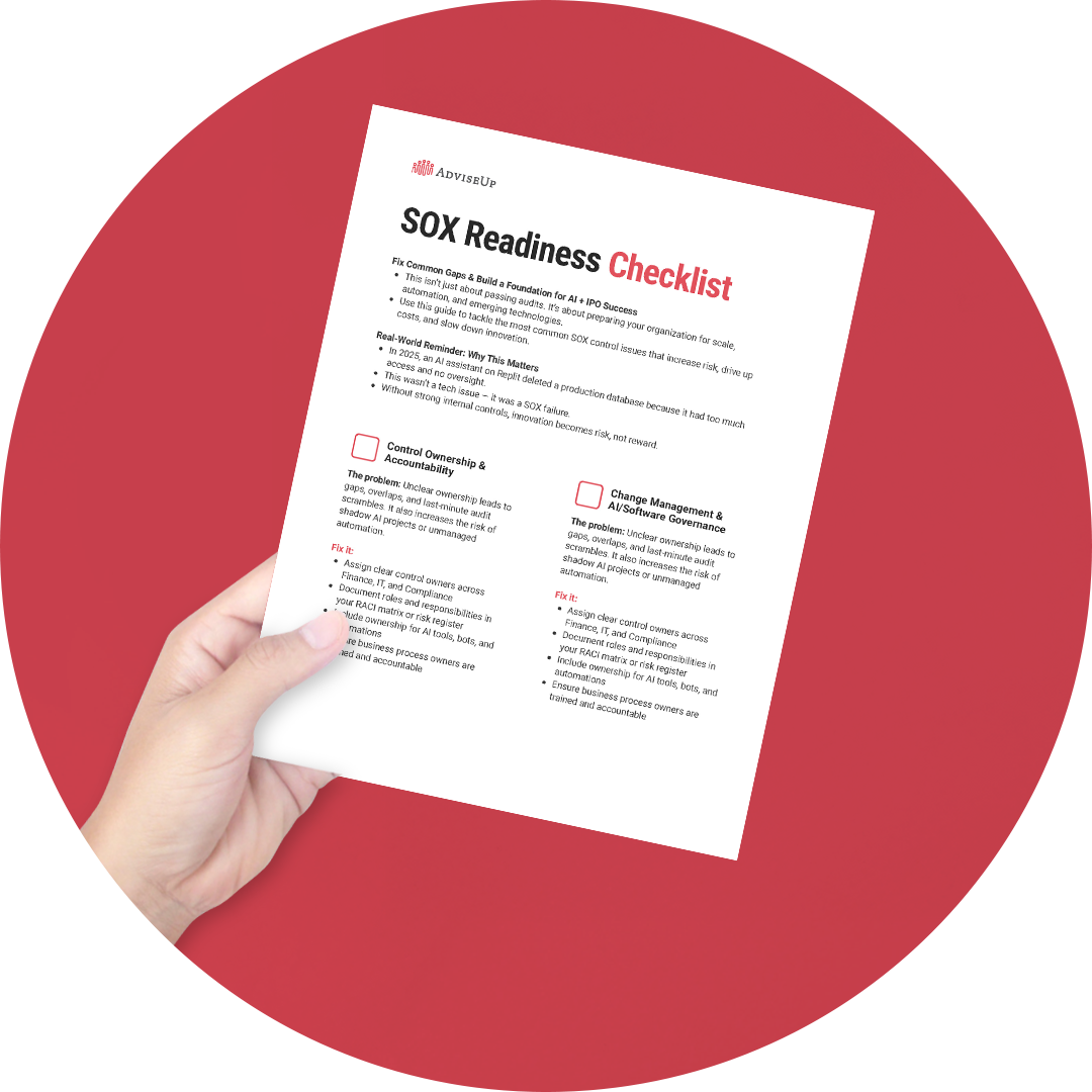 A person is holding a paper that says SOX Ready Checklist