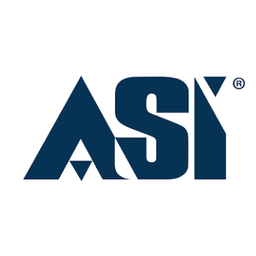 A blue logo for a company called asy