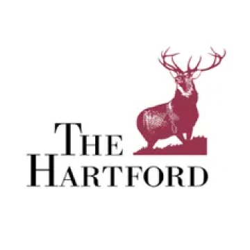 The hartford logo has a deer standing on top of a hill.