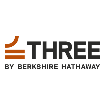 A logo for three by berkshire hathaway on a white background