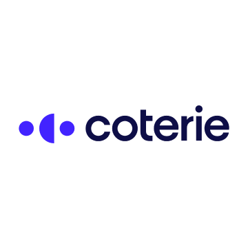 The logo for coterie is a blue logo with a white background.