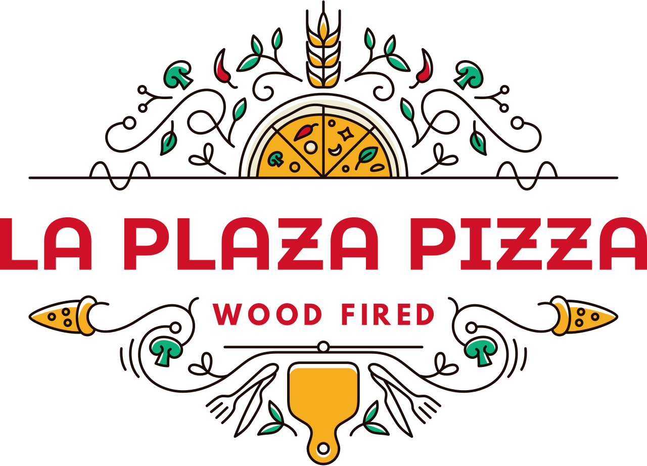 A pizza logo that says la pizza wood fire oven horno de lena