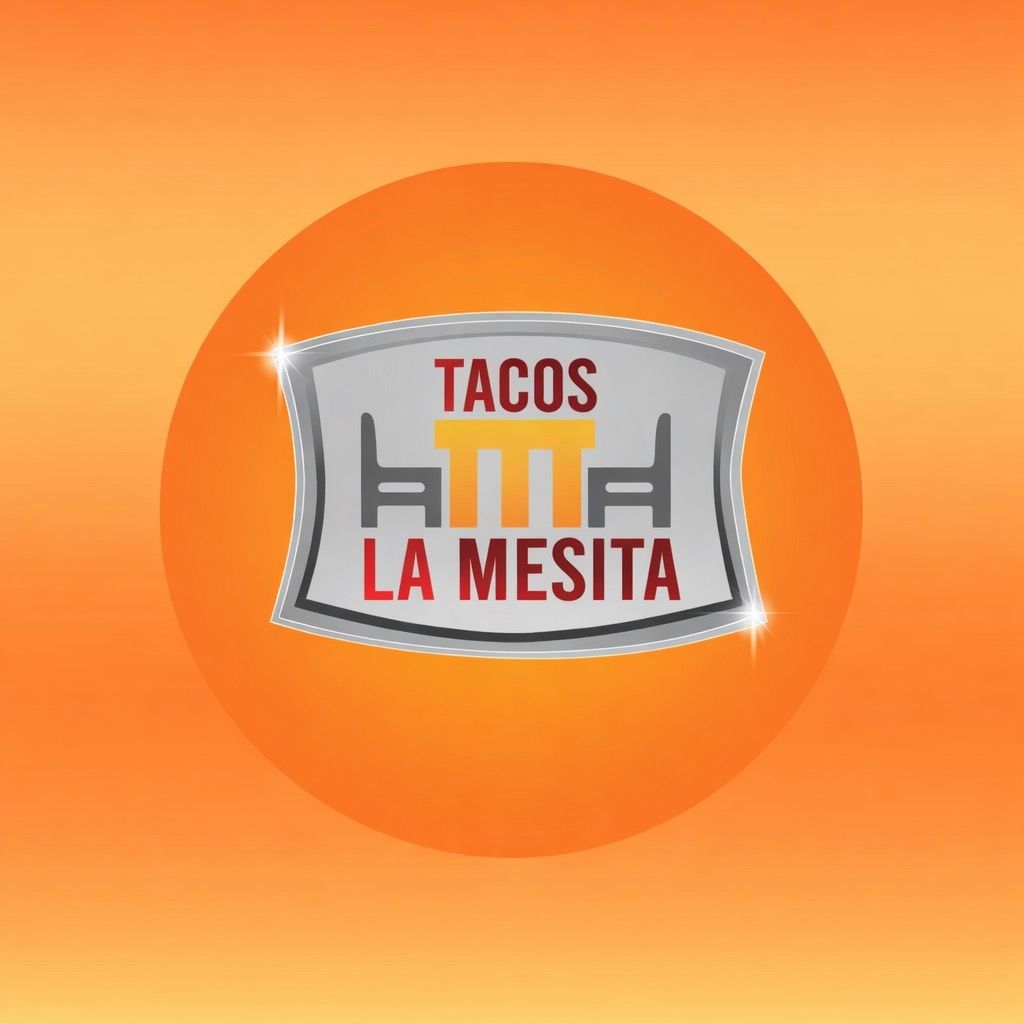 Logo for Tacos La Mesita restaurant in an orange gradient circle.