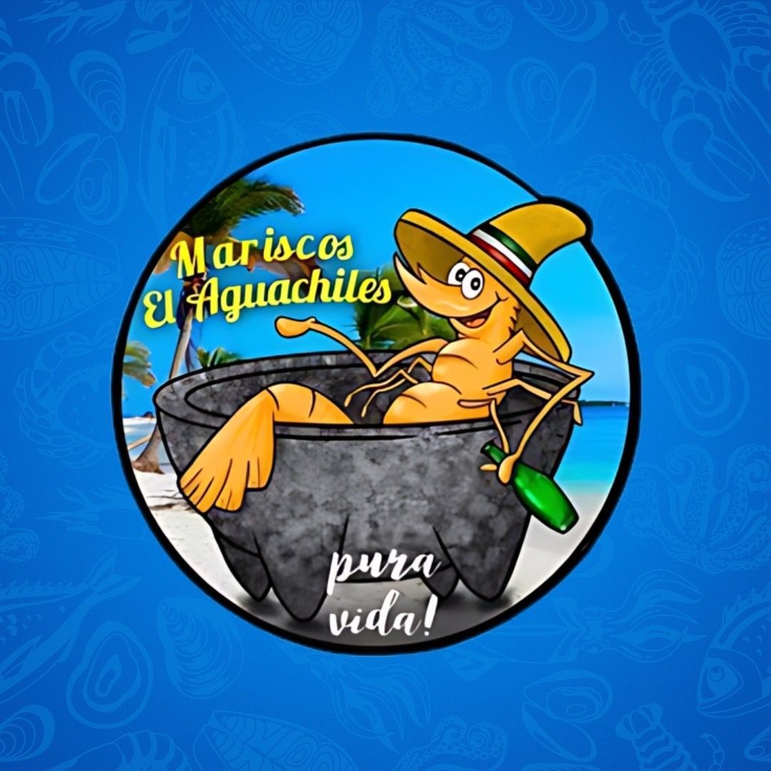 Cartoon shrimp relaxing in a bowl, wearing a hat, holding a bottle, with 