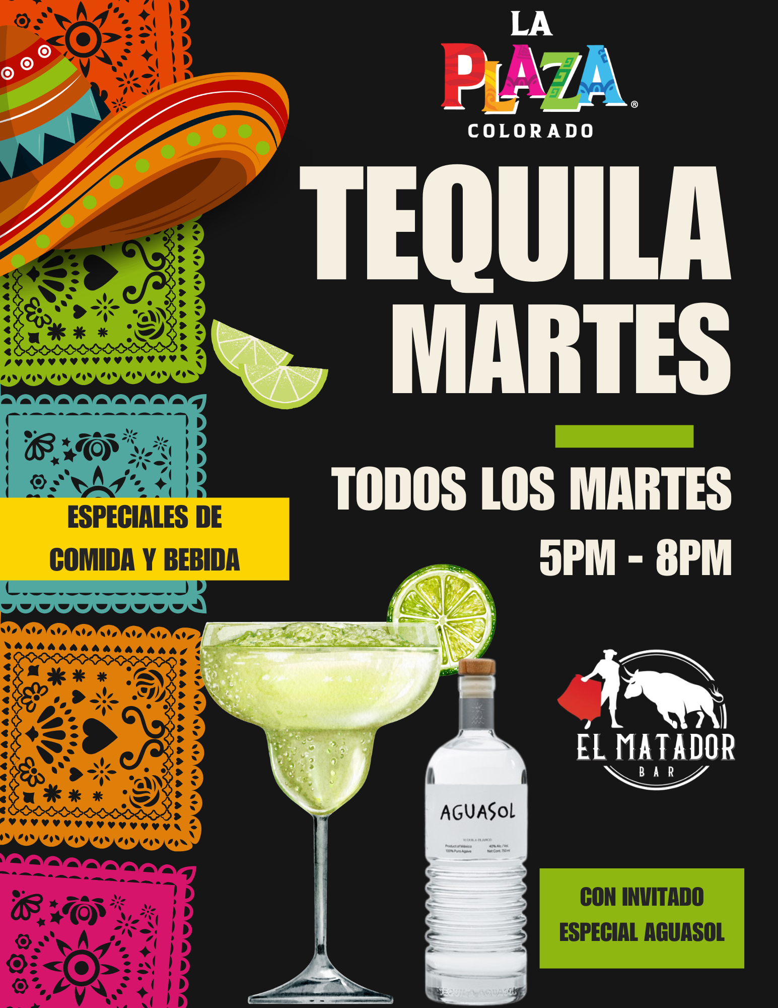 Tequila Tuesday at La Plaza Colorado. Deals on food and cocktails. Includes tequila, food, and drinks.