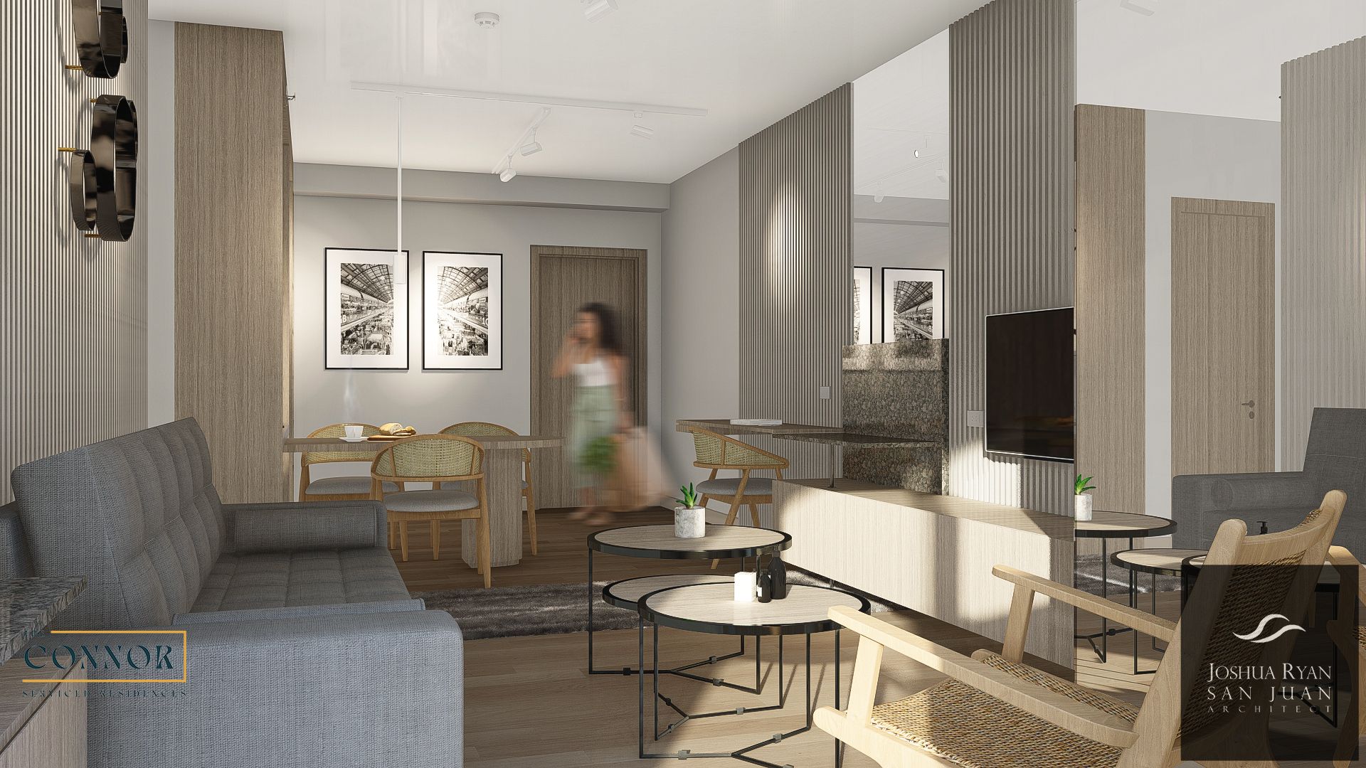 Spacious living and dining room at the Connor one-bedroom suite