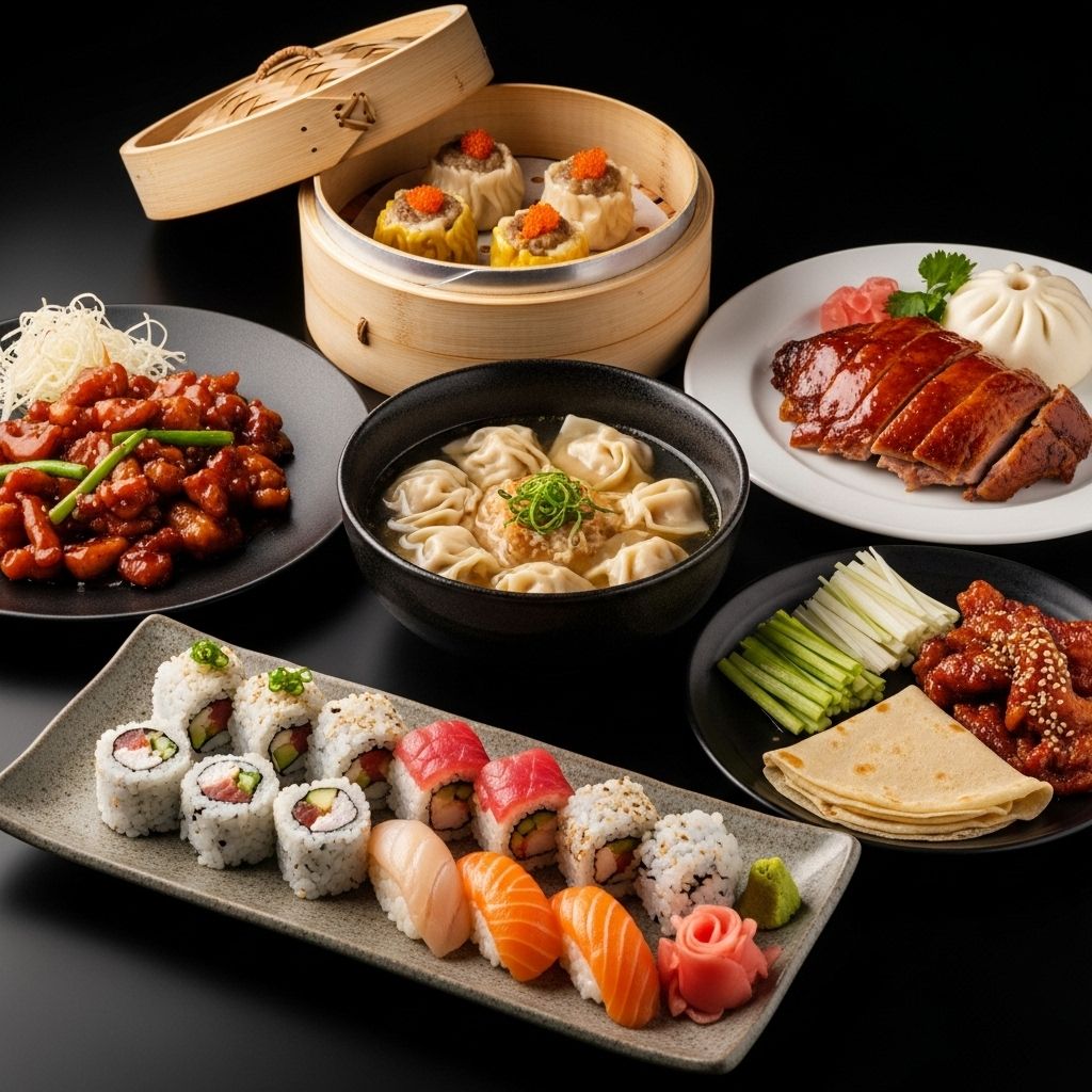 A variety of delicious Asian food like dim sum and sushi from restaurants near The Connor, perfect for a foodie staycation near Quezon City.