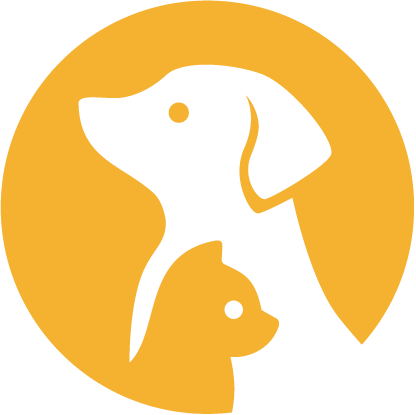 A dog and a cat are in a yellow circle.