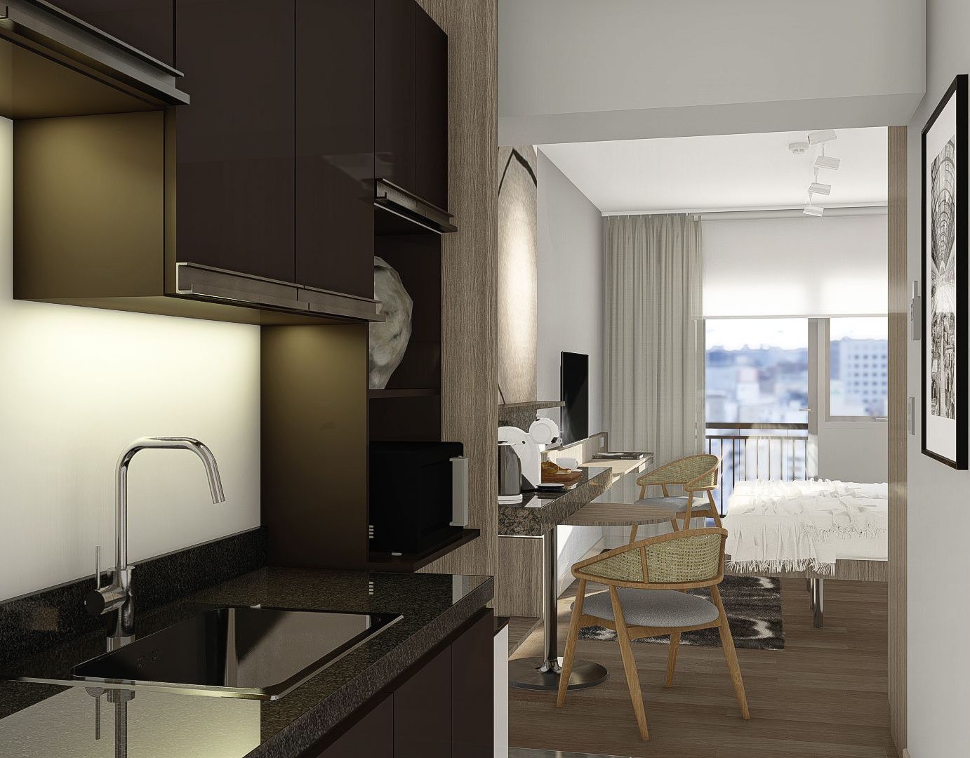 The Connor studio unit dining area and kitchenette perfect for cooking light meals