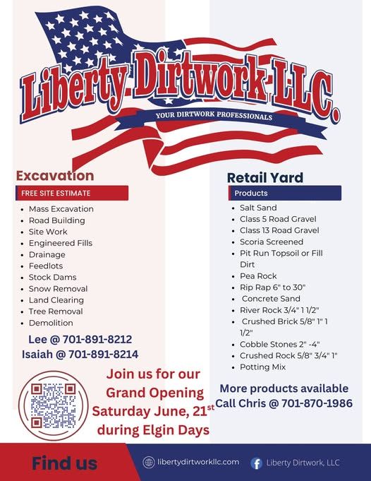A flyer for liberty dirtwork llc with an american flag on it.