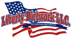 Liberty Dirtwork LLC logo with American flag in the background.