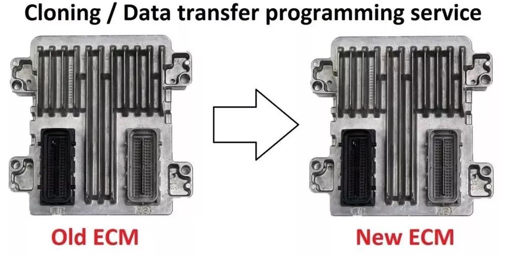 A picture of an old ecm and a new ecm.